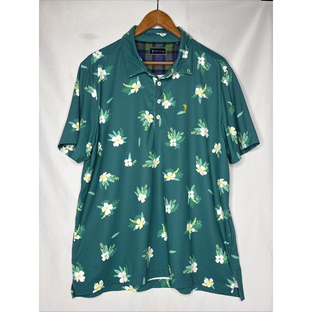 William Murray Mens L Performance Short Sleeve Golf Polo Shirt‎ Green Floral